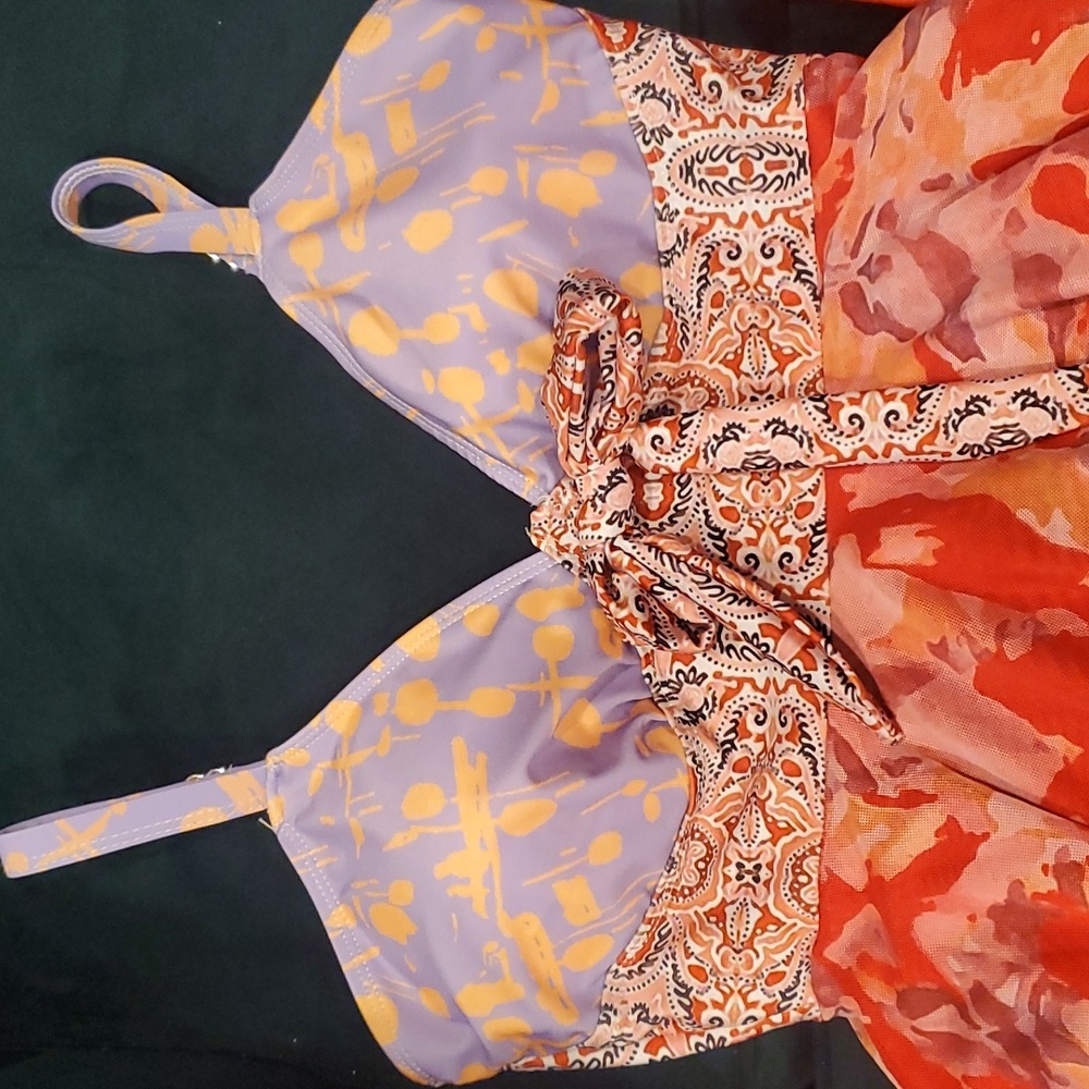 Women’s Red Orange Printed Two-Piece Swim Set - Picture 2 of 8